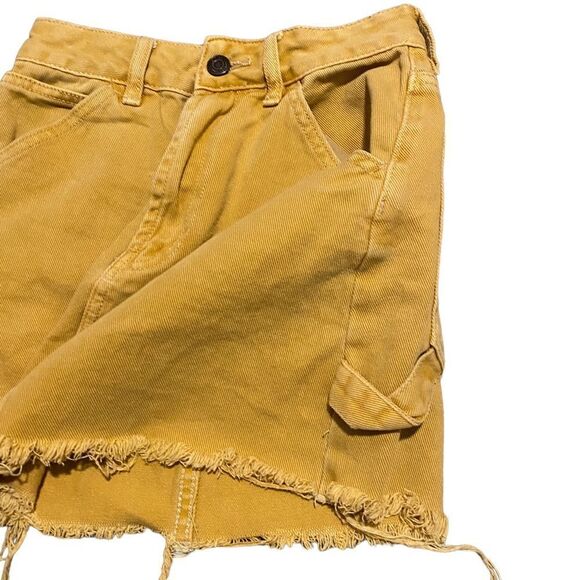Pacsun Mustard Cargo Utility Raw Hem Jean Casual Relaxed Mini Skirt - Picture 3 of 5